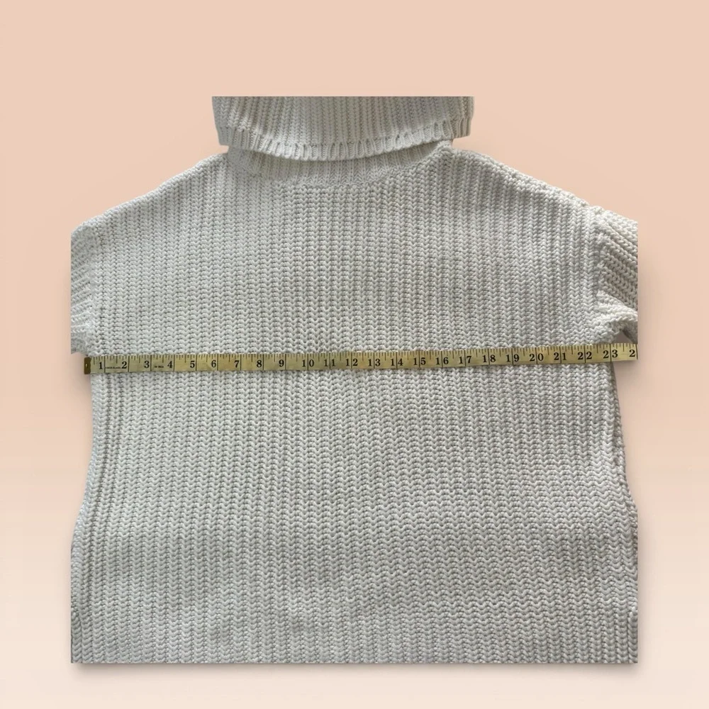 Haven Well Within Women’s Chunky Knit Cotton Cream Medium Turtleneck Sweater - Picture 4 of 7